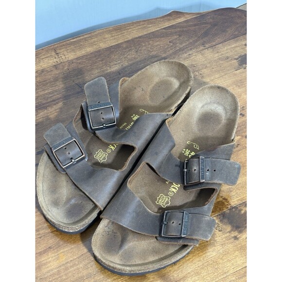 Birkenstock Arizona Sandal Mens Size 43 10 Brown Oiled Leather Slide - Picture 3 of 11